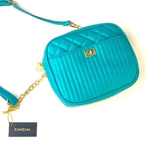 BEBE Hazel Multi Quilt camera crossbody teal NWT